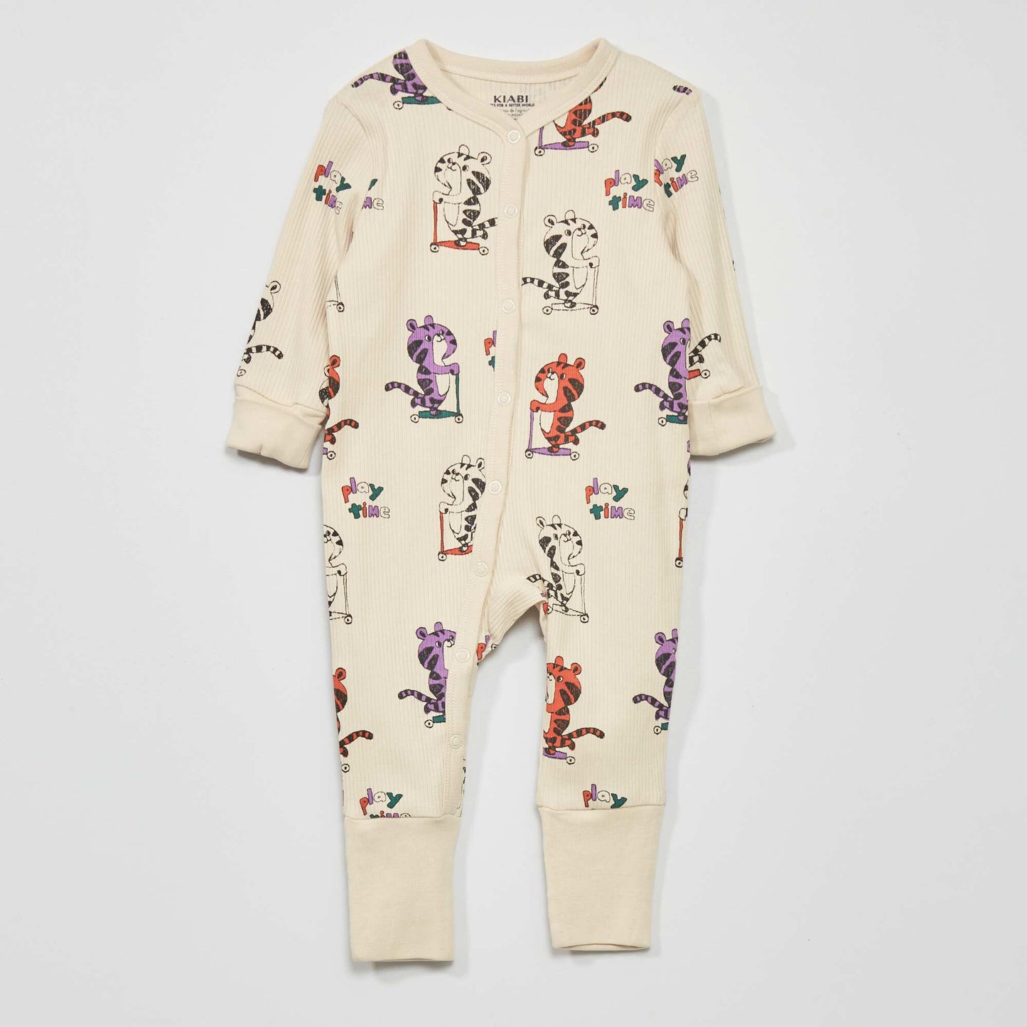Ribbed printed sleepsuit BEIGE