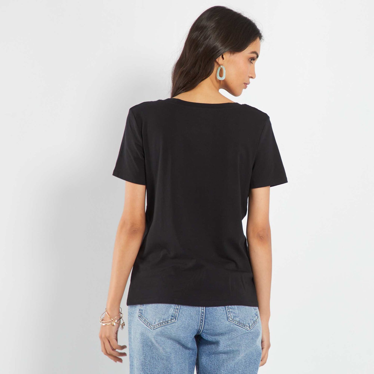 Round-neck jersey knit T-shirt Black