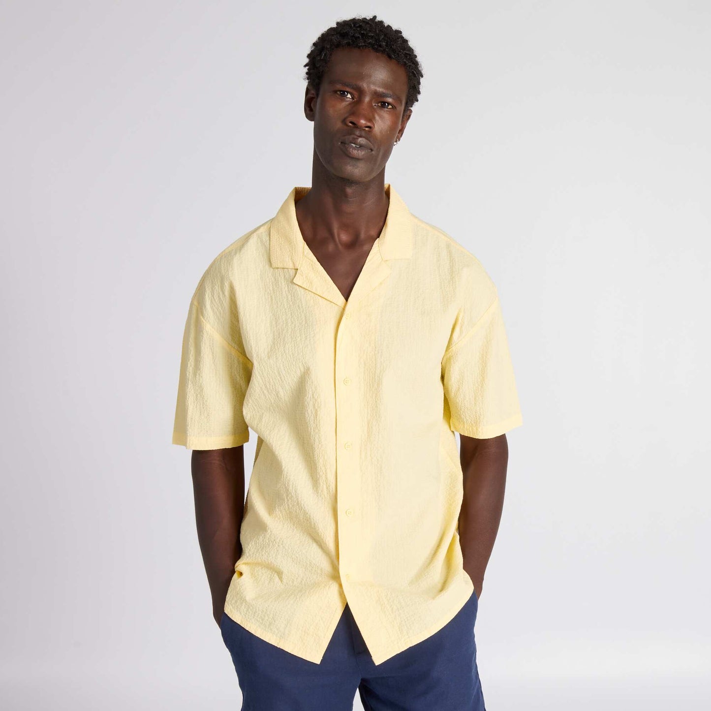 Honeycomb fabric shirt gold yellow