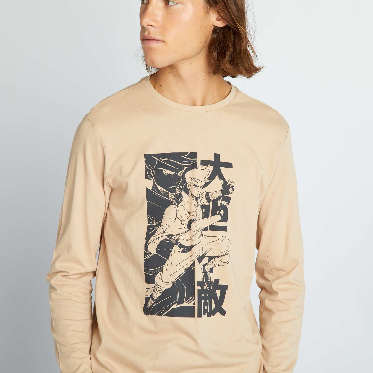 Round-neck T-shirt with long sleeves BLUE