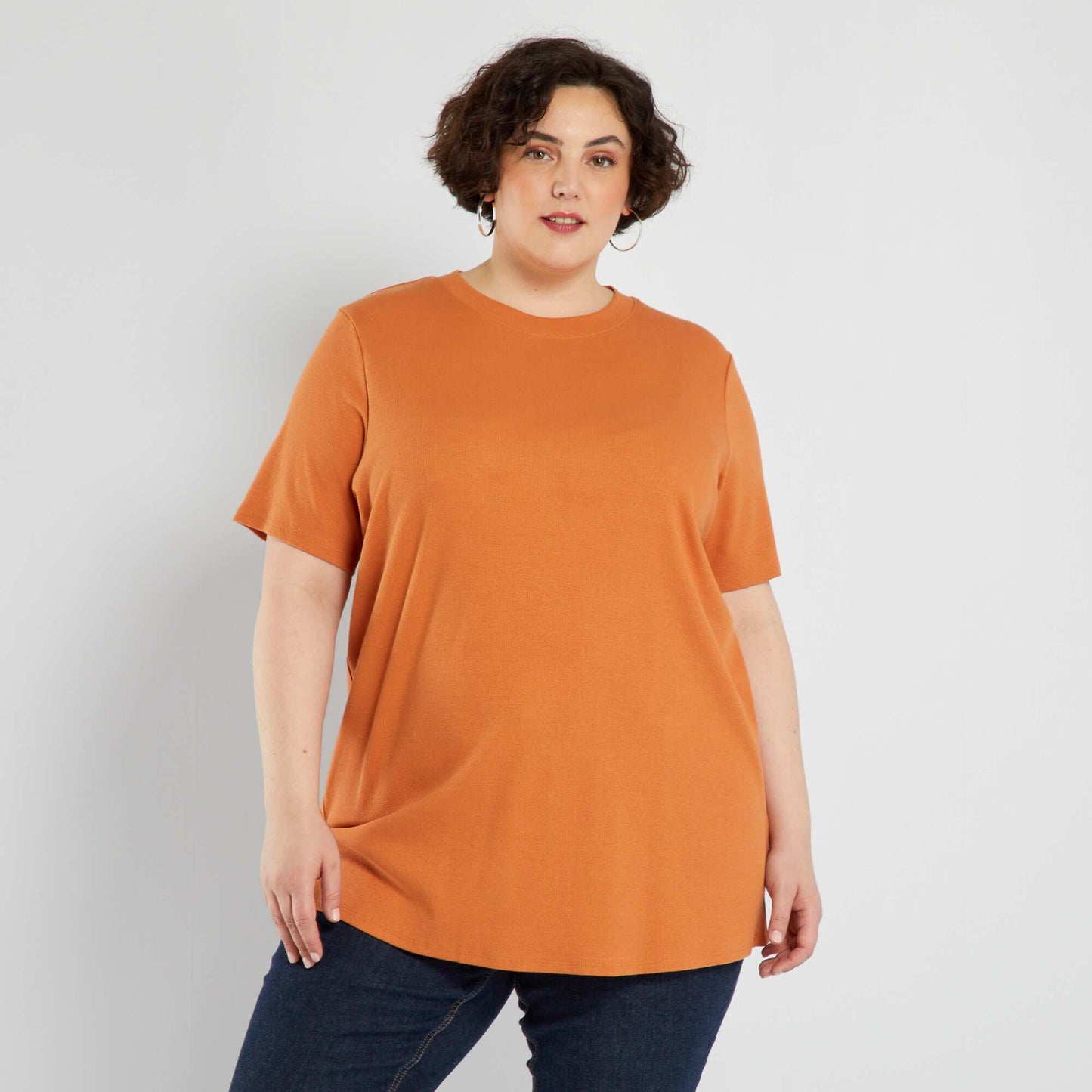 Plain ribbed T-shirt ORANGE