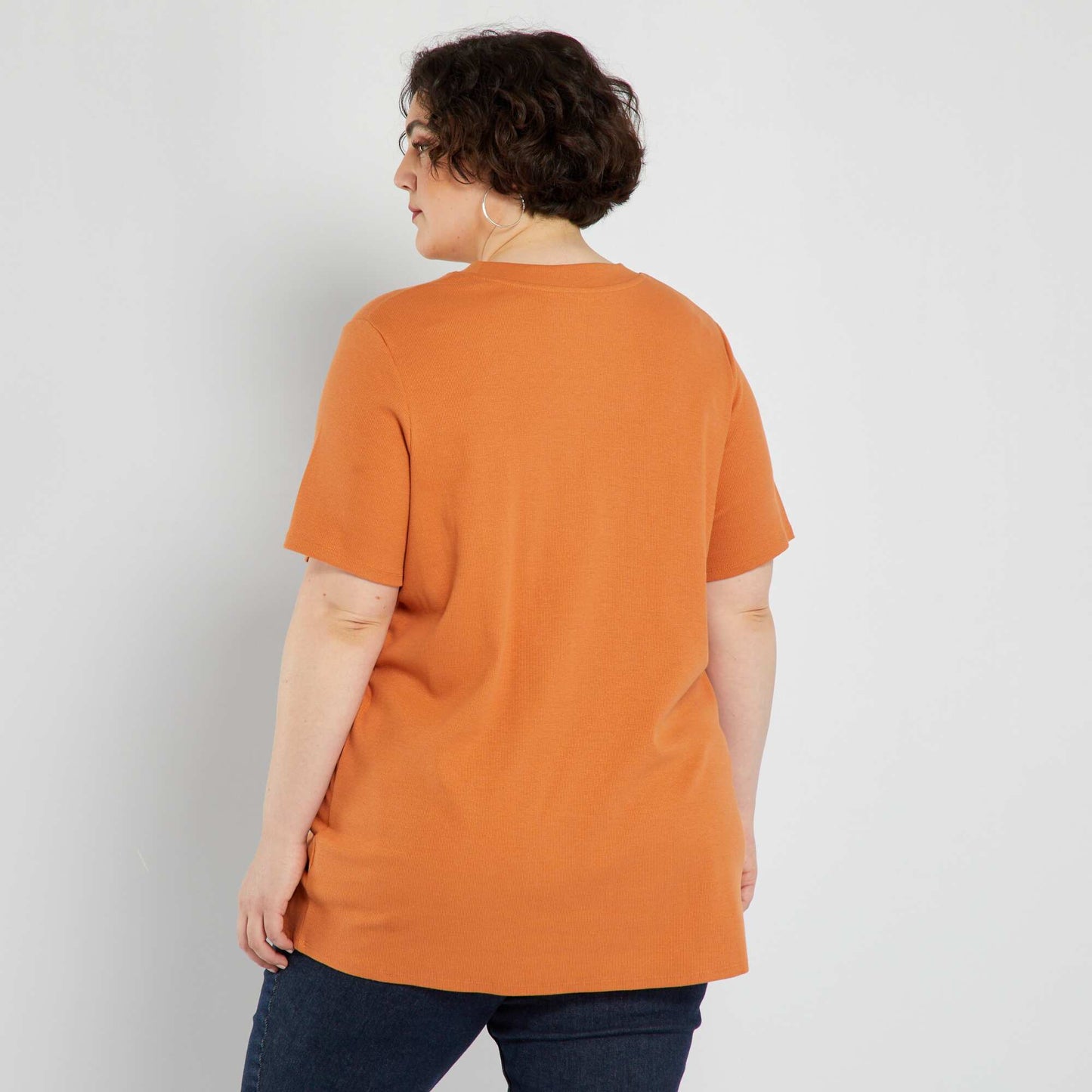 Plain ribbed T-shirt ORANGE