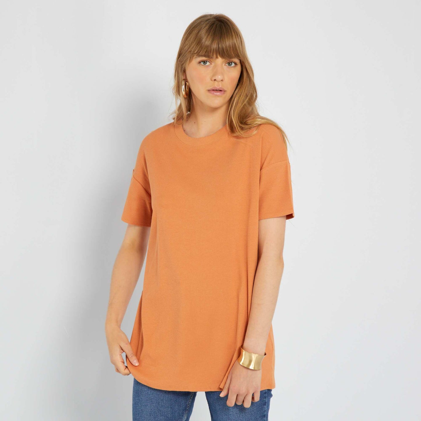 Long ribbed T-shirt ORANGE