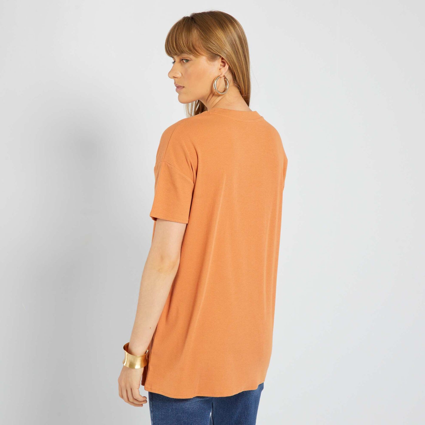 Long ribbed T-shirt ORANGE