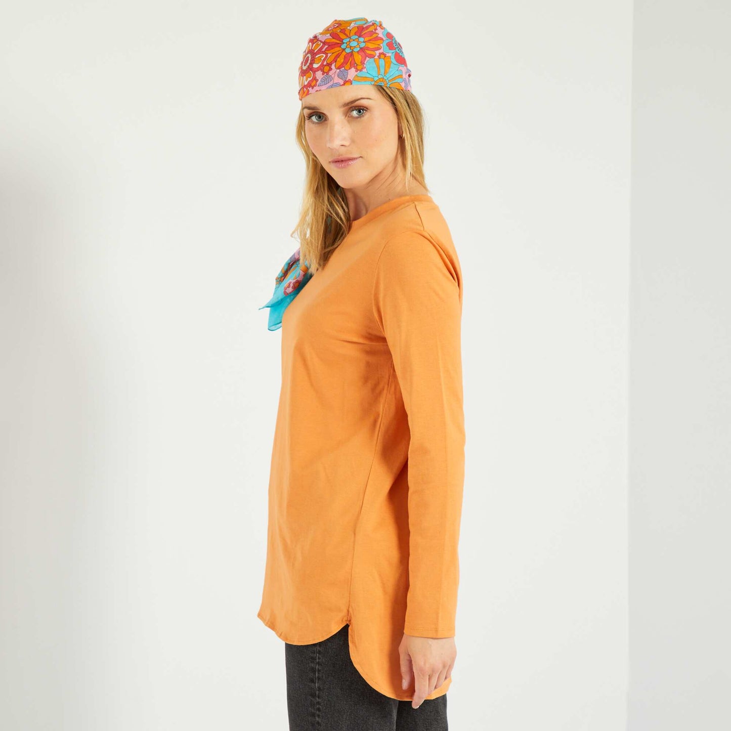 Longline plain jersey T-shirt ORANGE