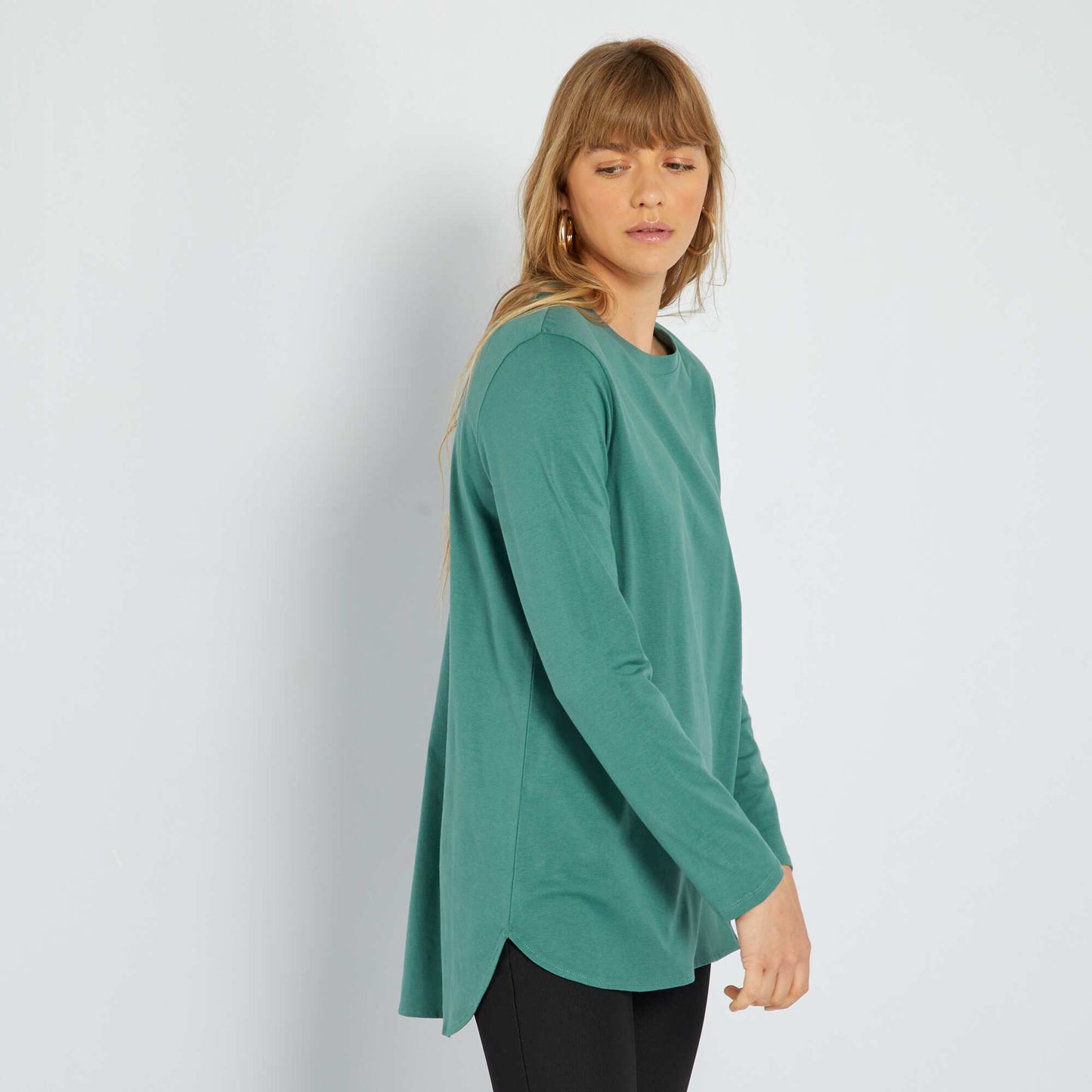 Longline plain jersey T-shirt GREEN