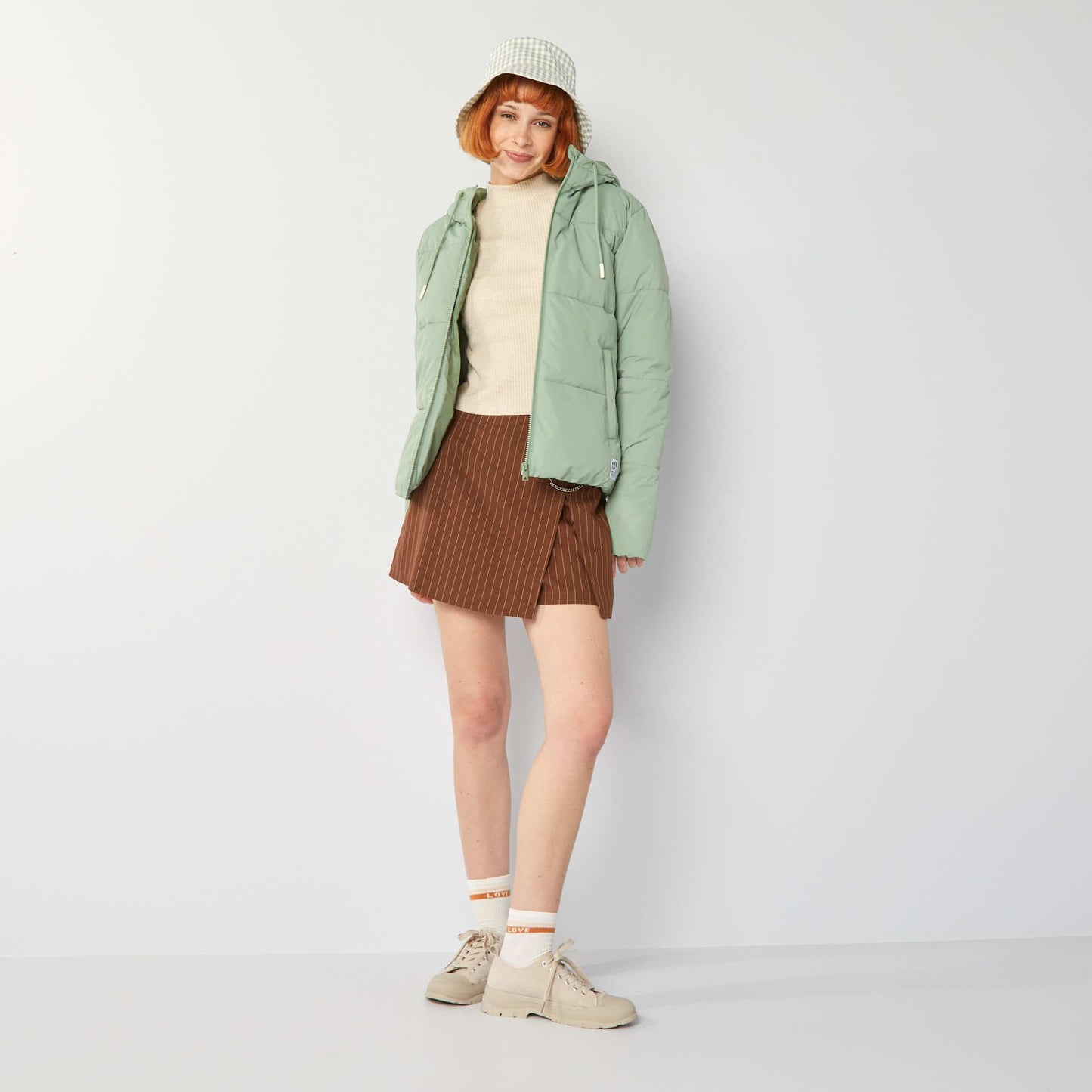 Cropped ribbed polo neck sweater L_BEIGE