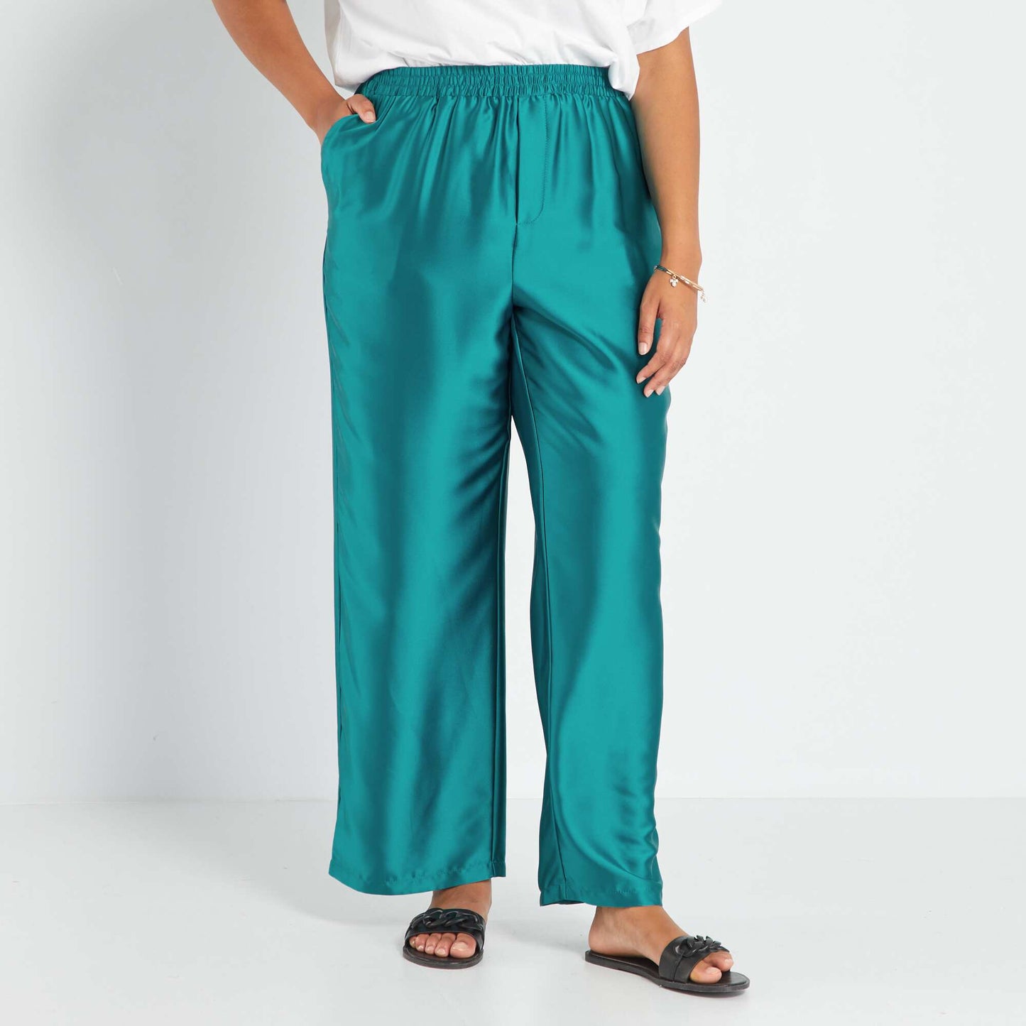 Wide-leg satin trousers BLUE