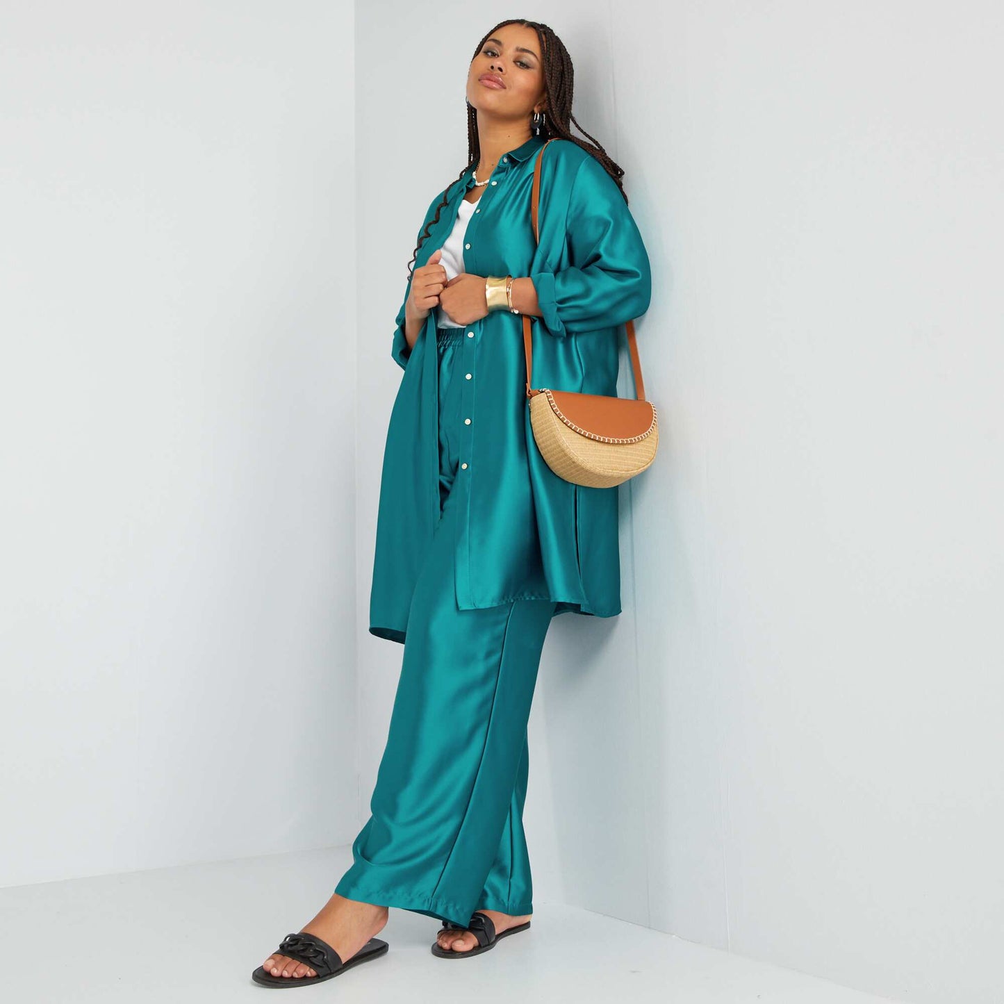 Wide-leg satin trousers BLUE