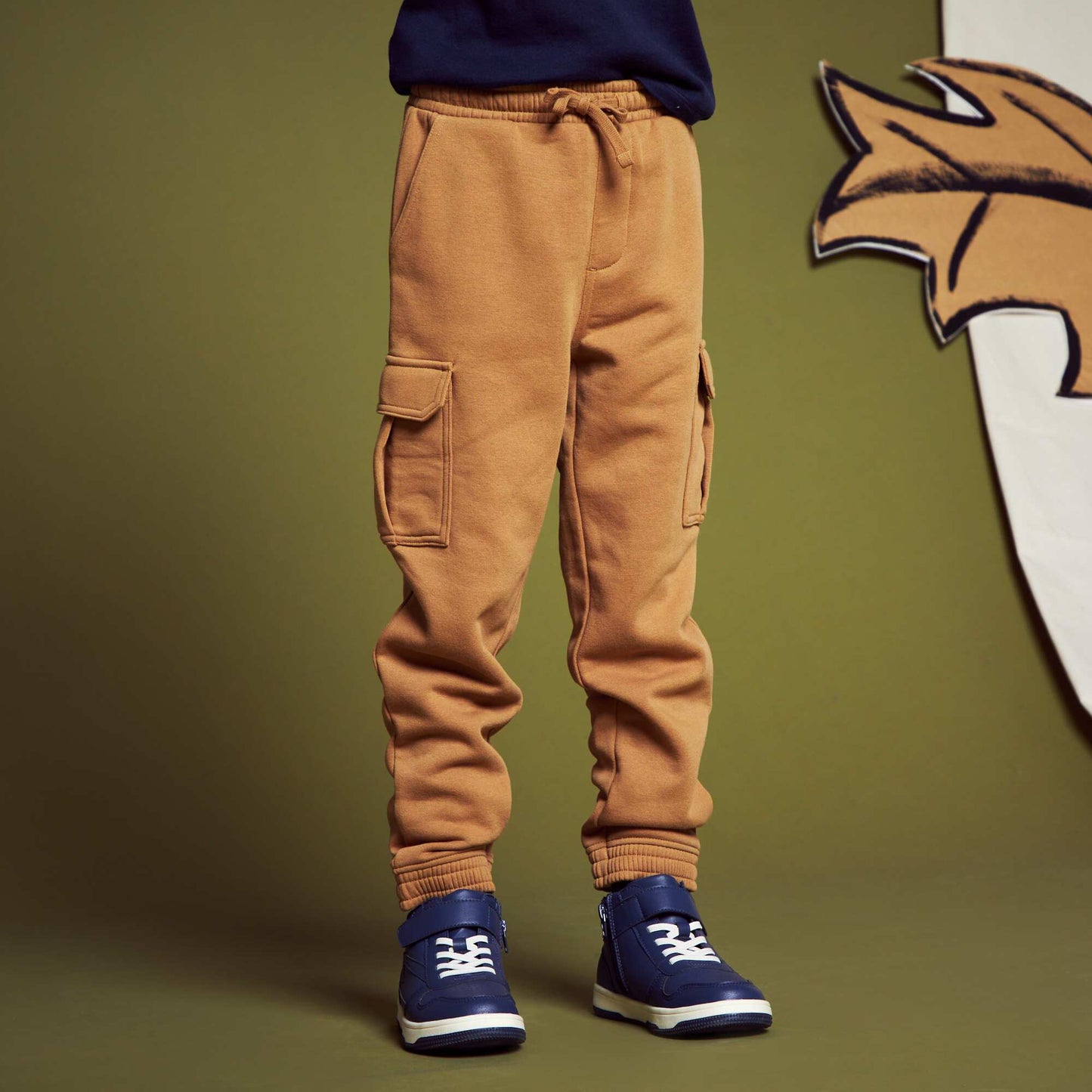 Sweatshirt fabric joggers with pockets BEIGE