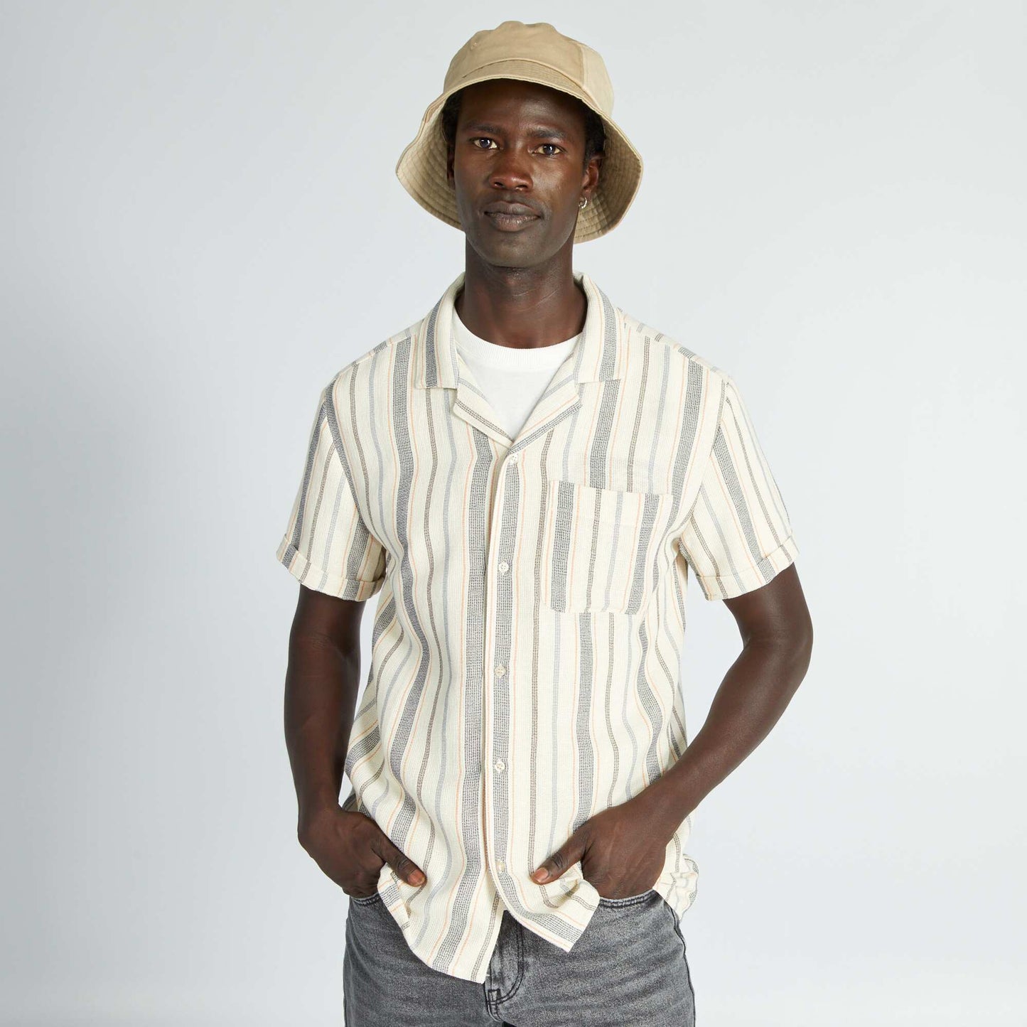 Aztec-style straight-cut shirt SNOW STRIPED