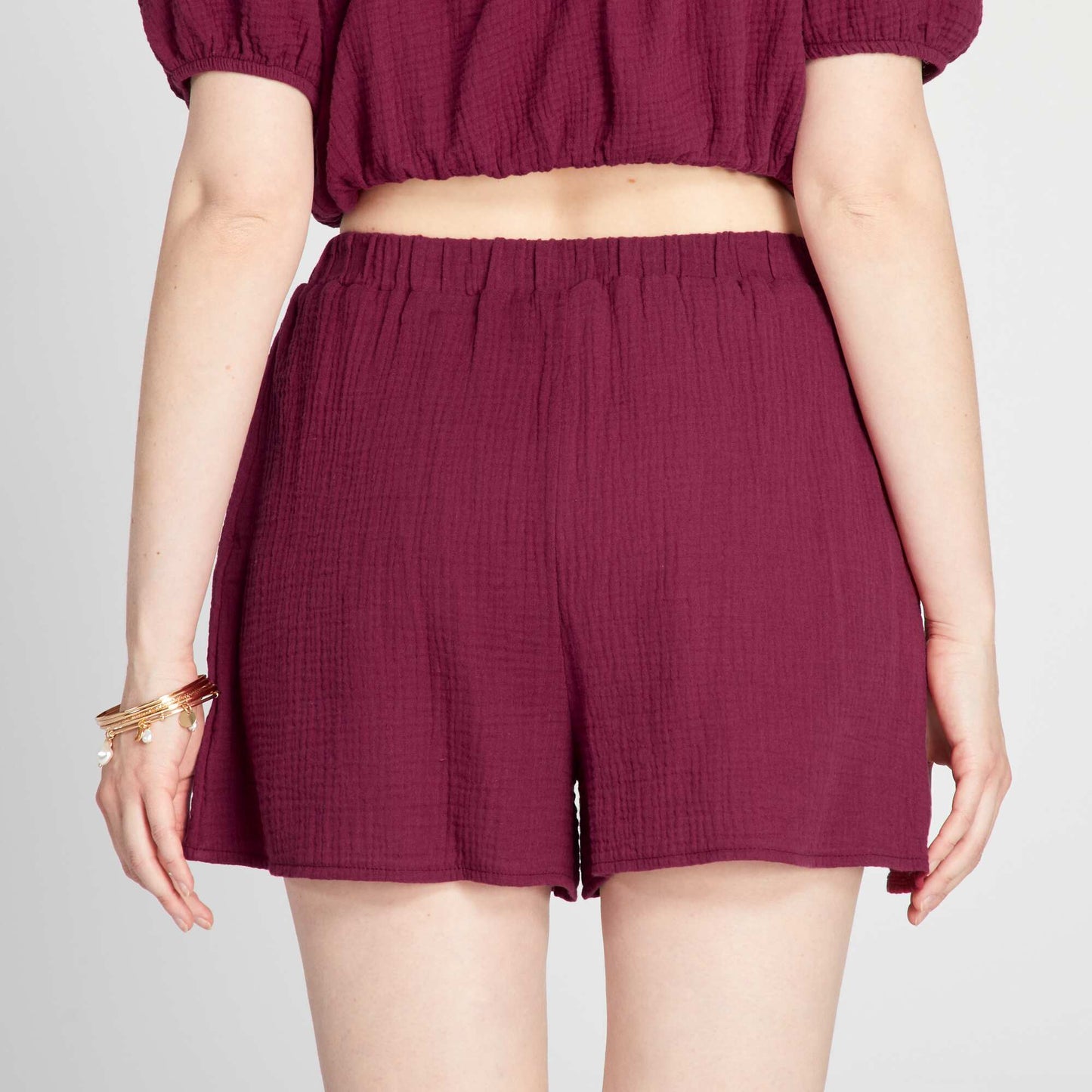 Double cotton gauze shorts RED