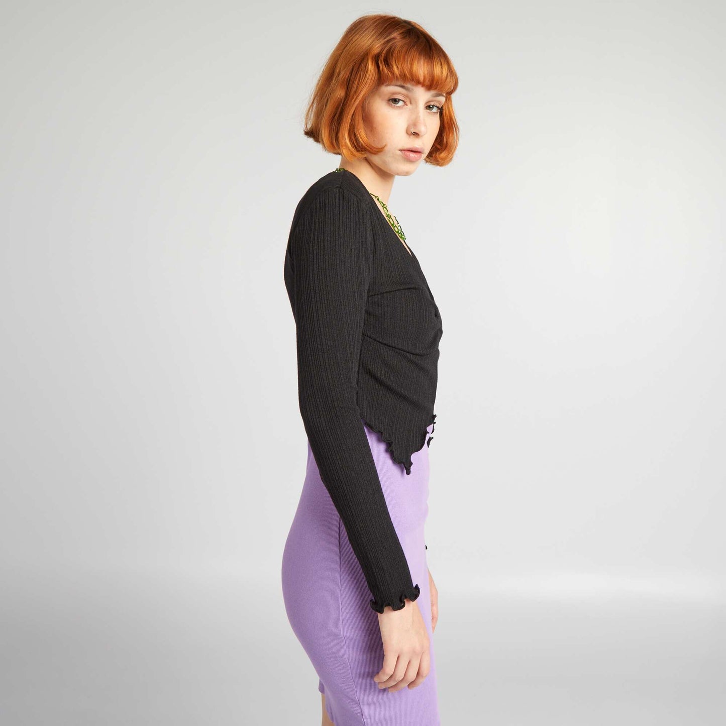 Ribbed knit crop top T-shirt black