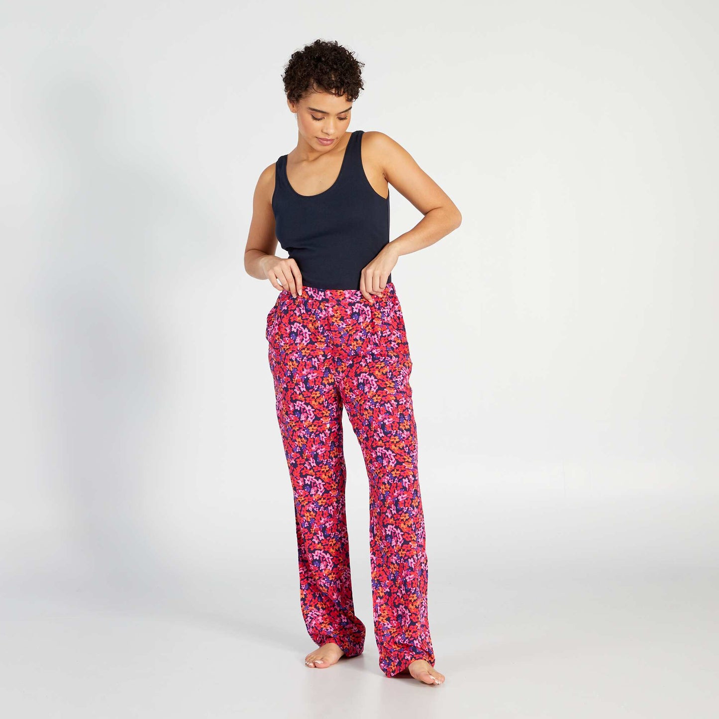 Printed wide-leg pyjama bottoms PURPLE