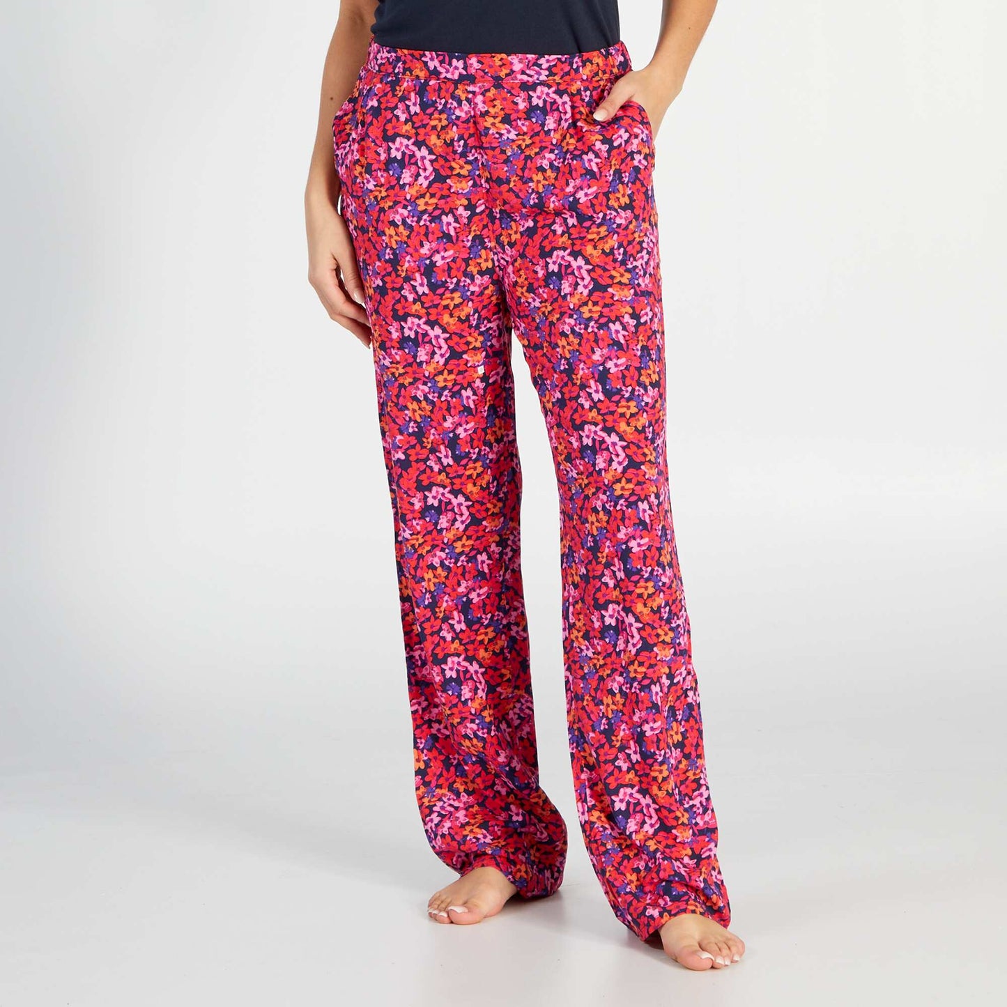 Printed wide-leg pyjama bottoms PURPLE