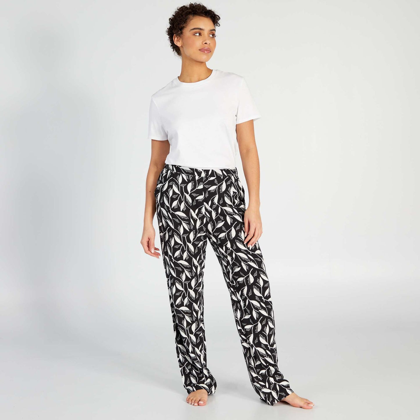 Printed wide-leg pyjama bottoms BLACK