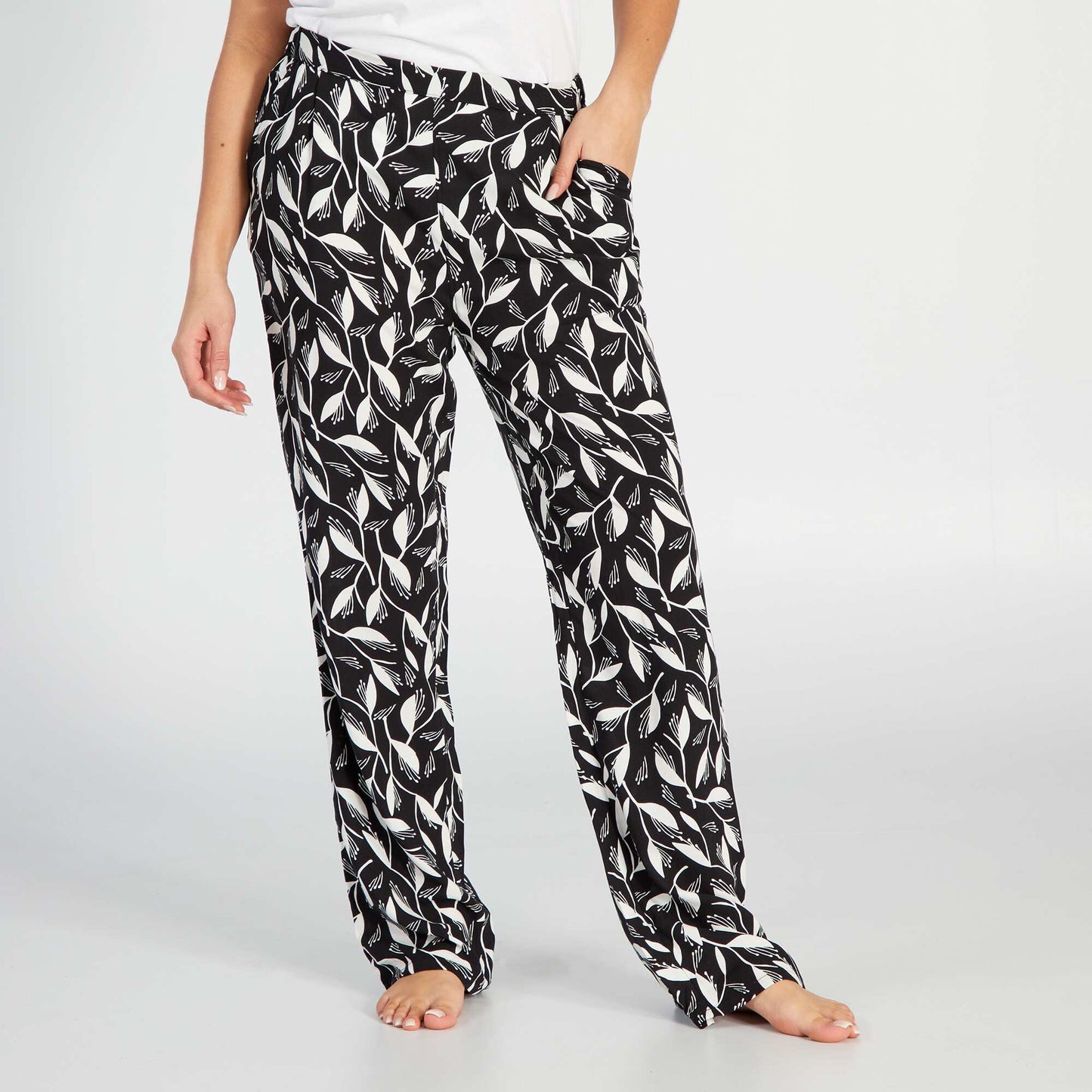 Printed wide-leg pyjama bottoms BLACK