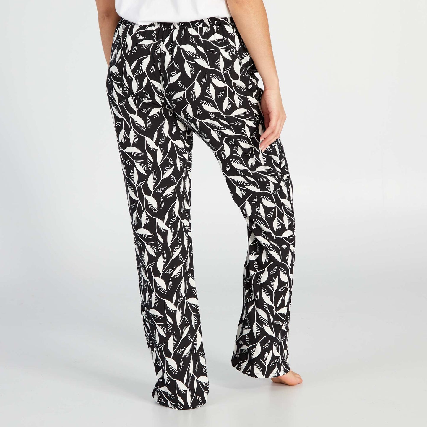 Printed wide-leg pyjama bottoms BLACK