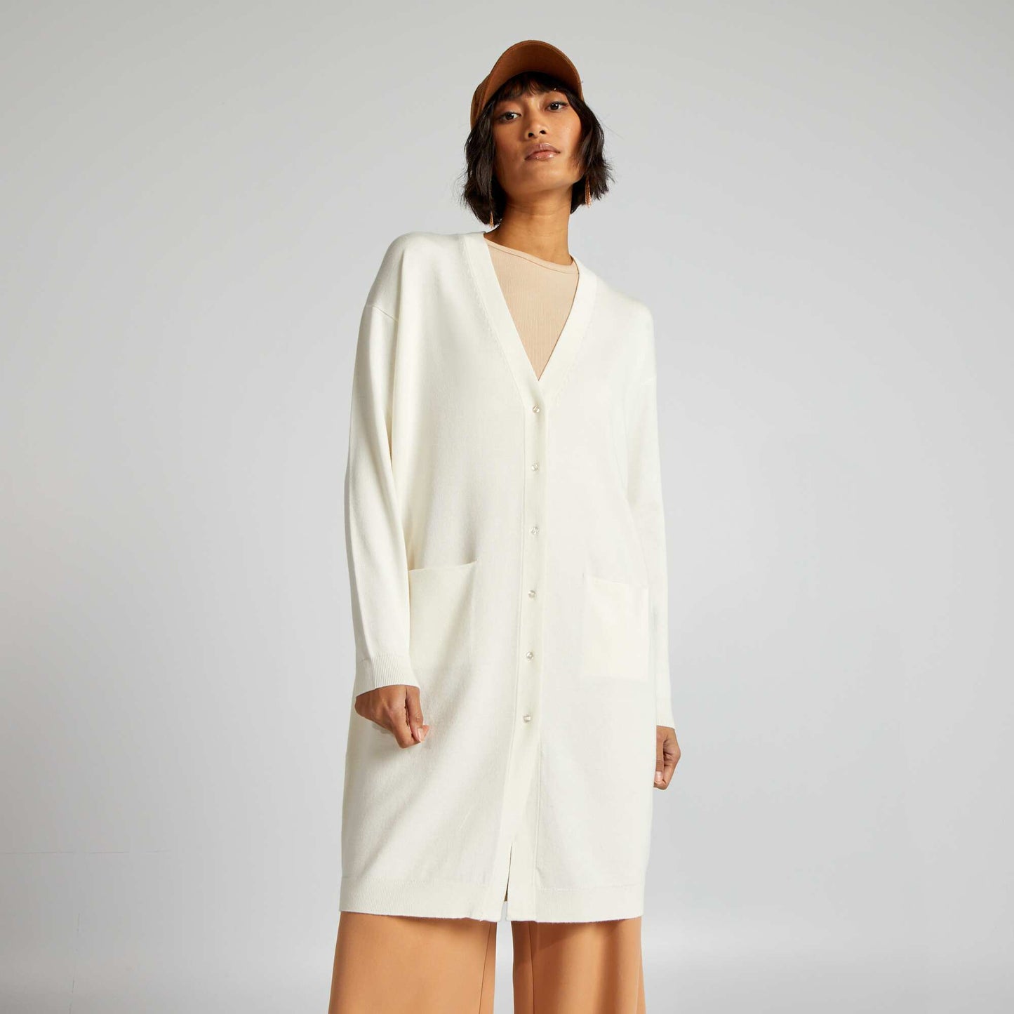 Long button-up cardigan WHITE