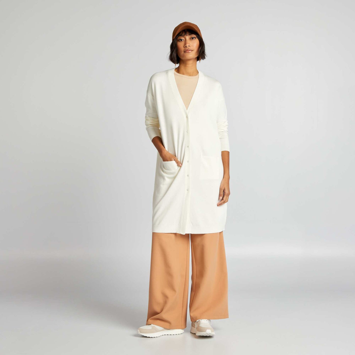 Long button-up cardigan WHITE