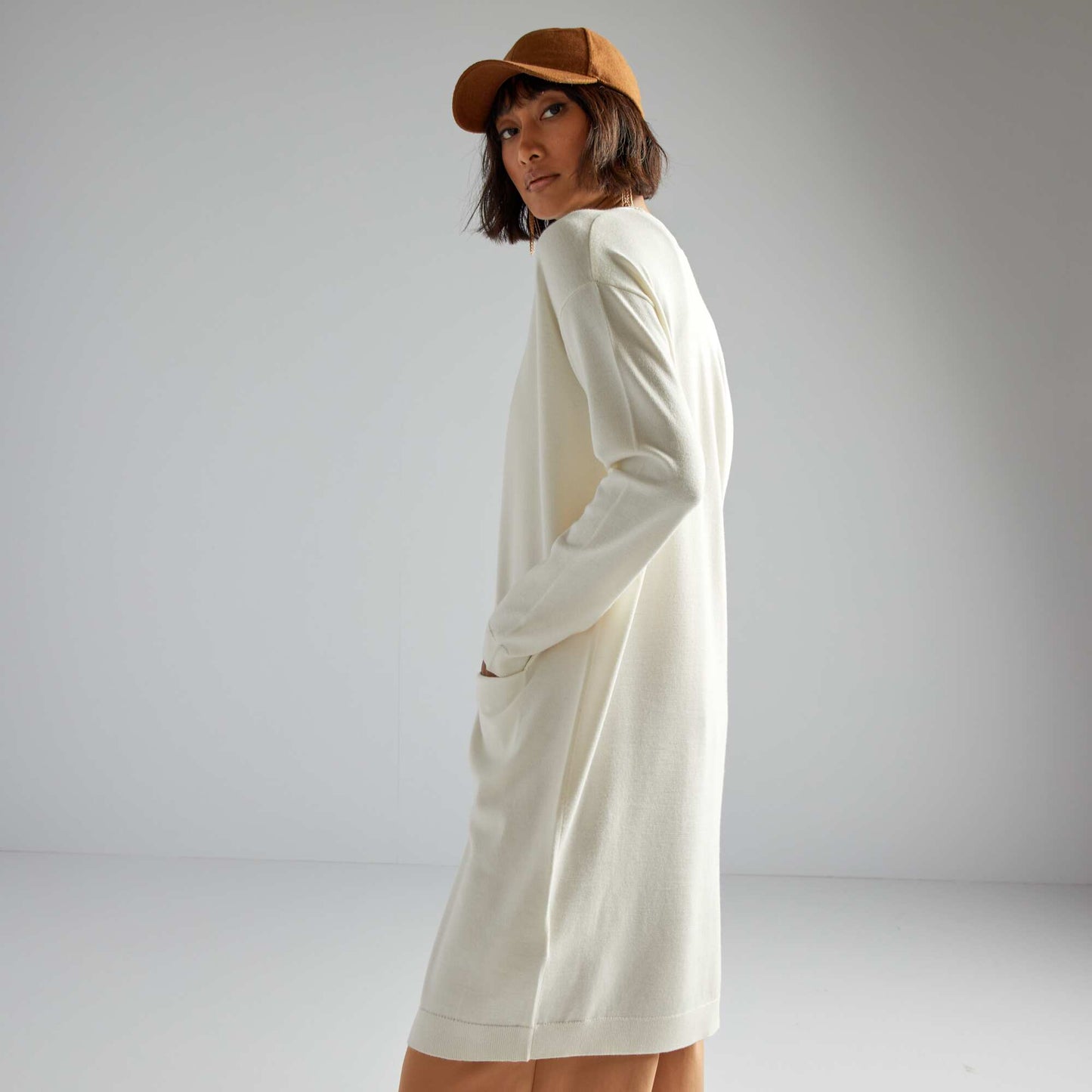 Long button-up cardigan WHITE