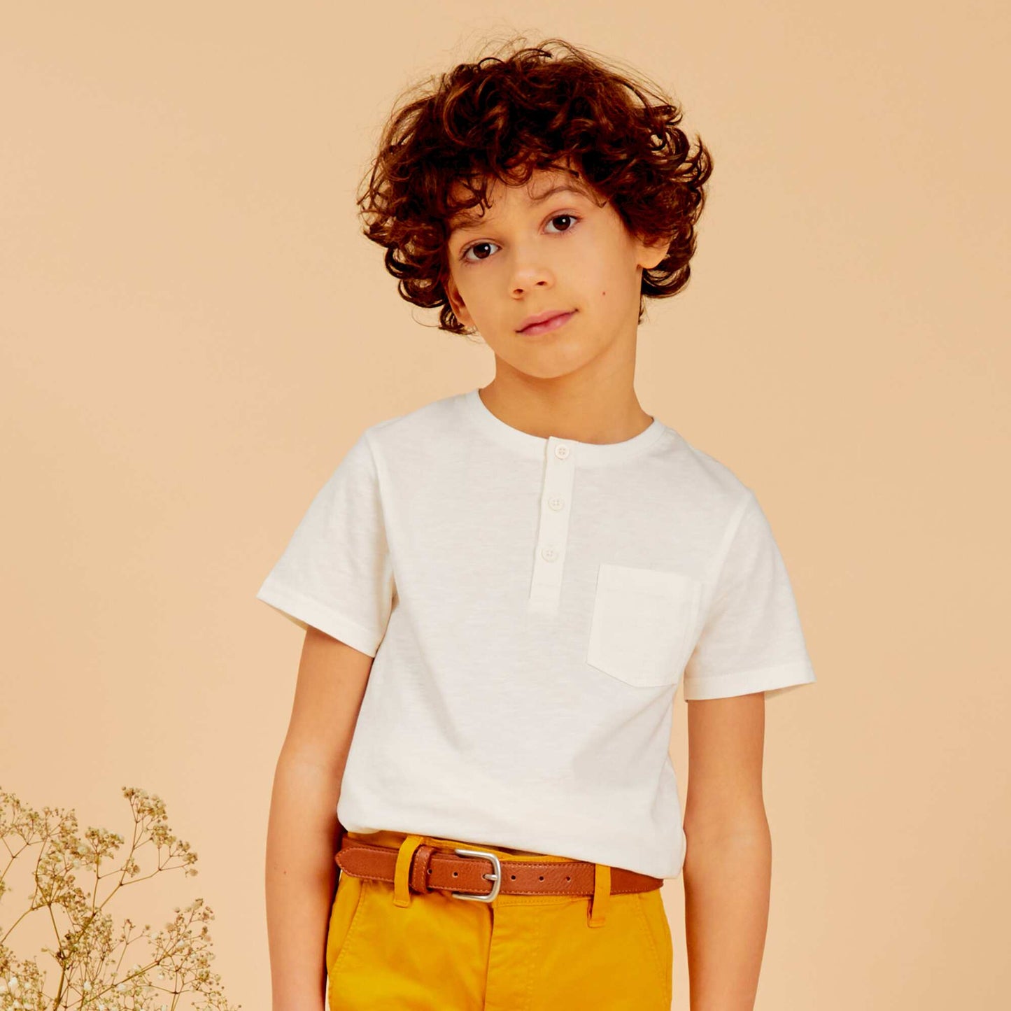 Jersey T-shirt with buttoned neckline WHITE