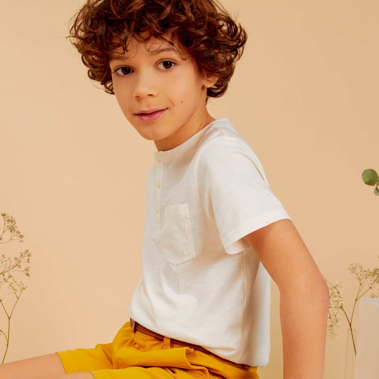 Jersey T-shirt with buttoned neckline WHITE