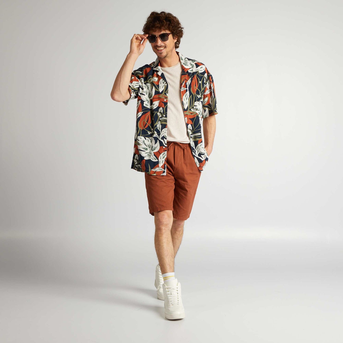 Linen blend T-shirt BEIGE