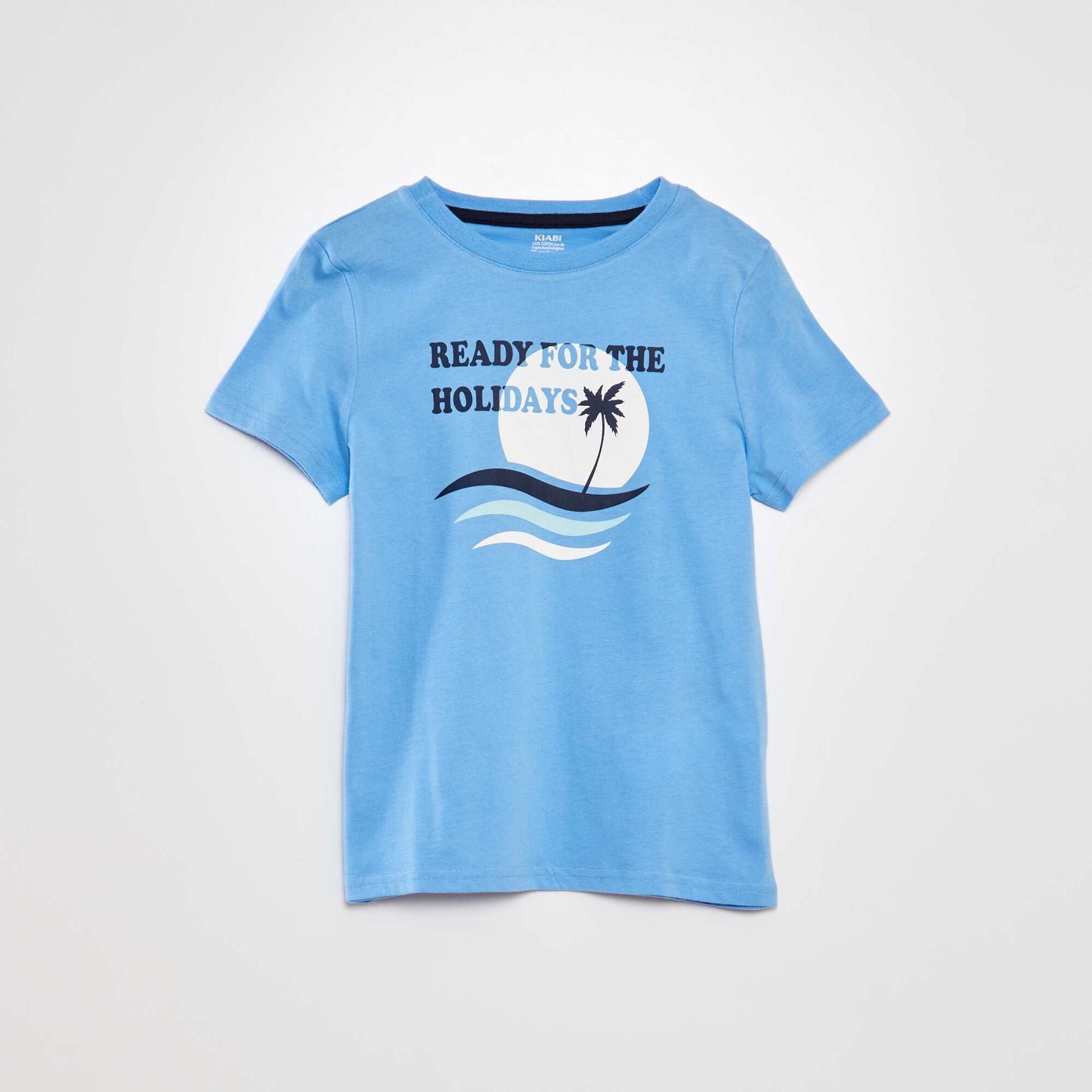 Round neck cotton T-shirt BLUE