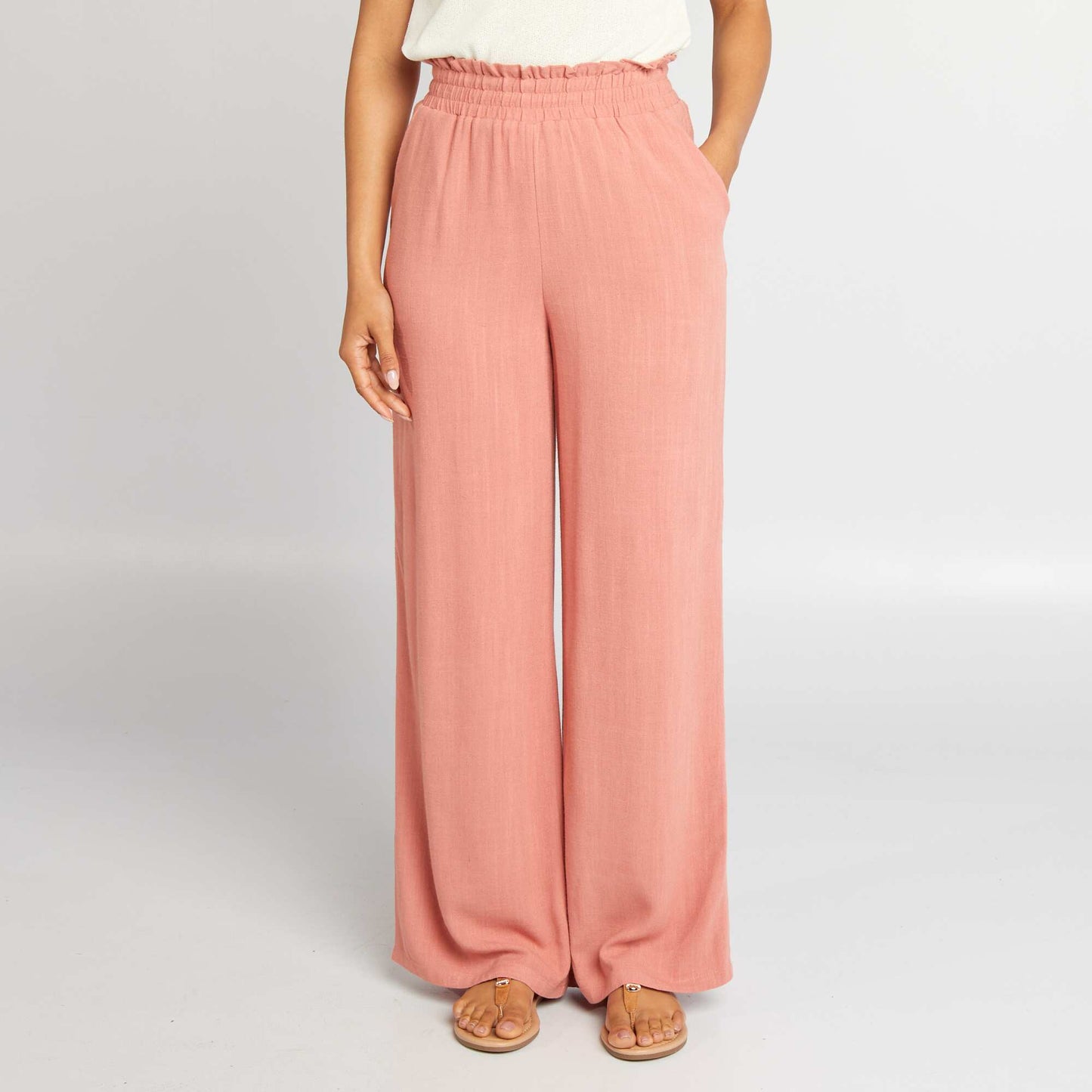 Wide-leg linen-blend trousers PINK