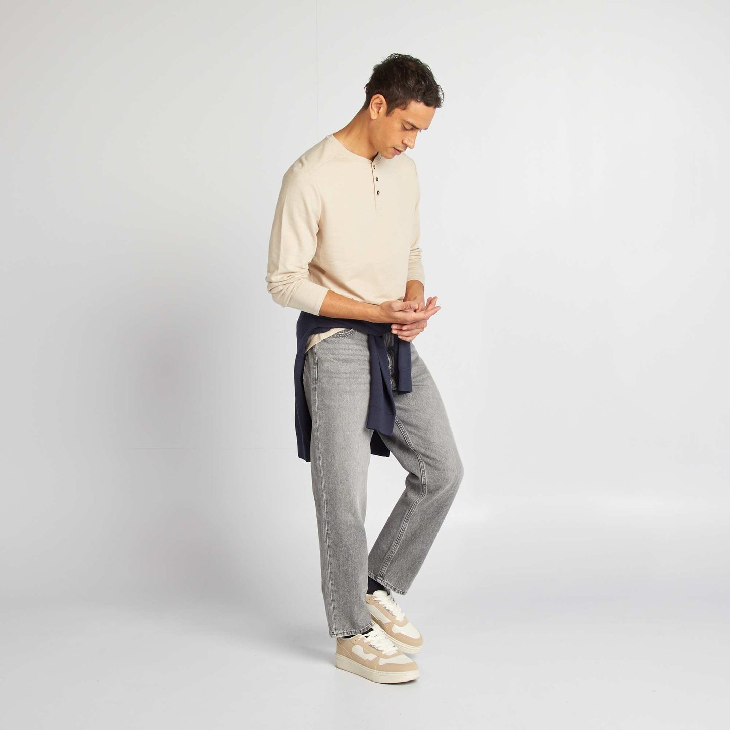 Henley collar T-shirt BEIGE