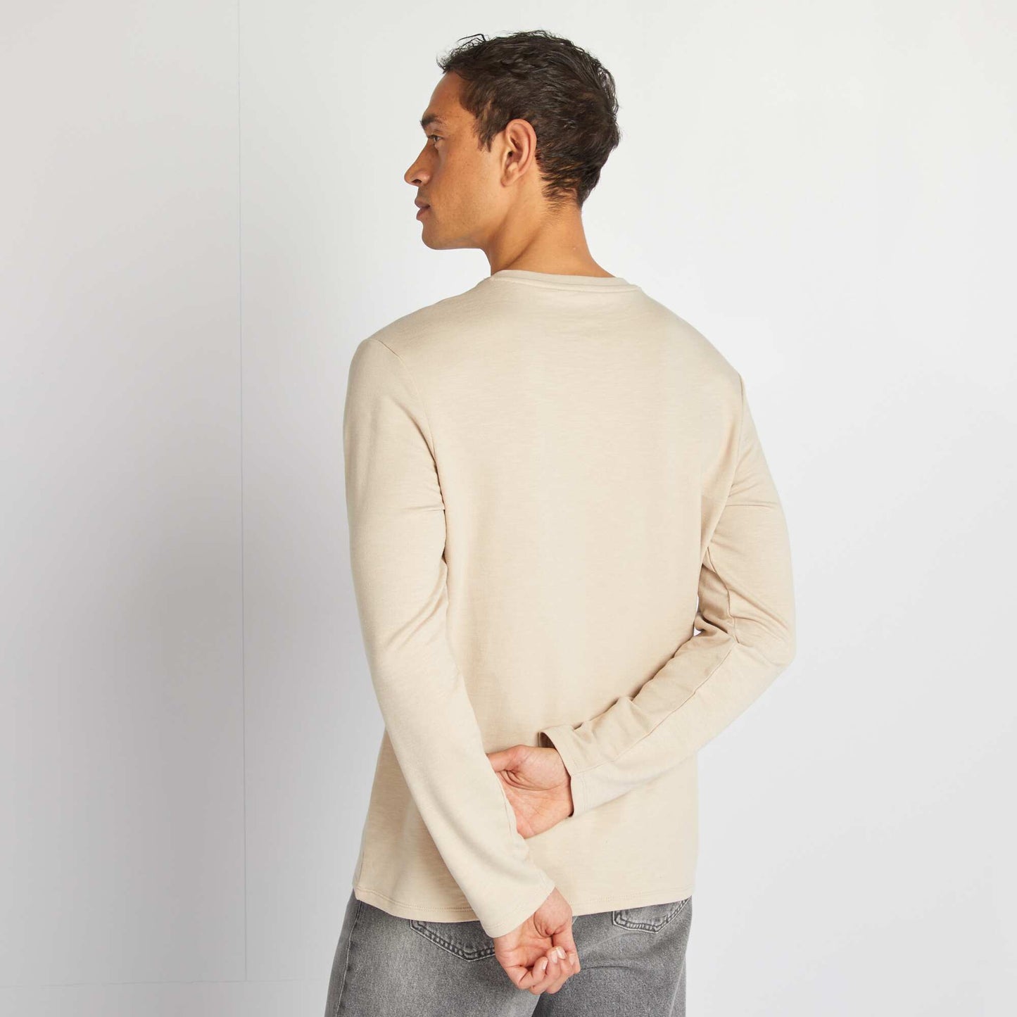 Henley collar T-shirt BEIGE