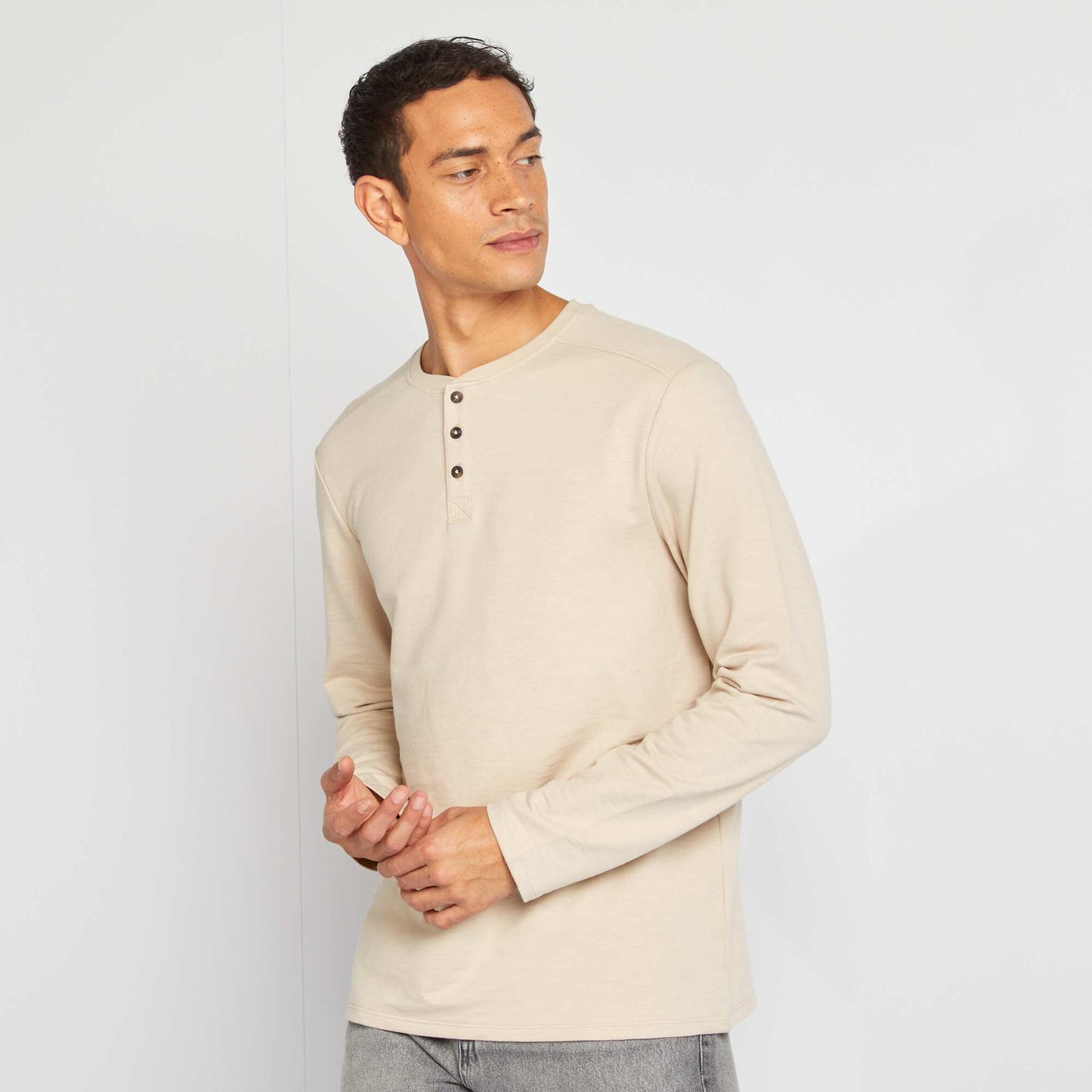 Henley collar T-shirt BEIGE