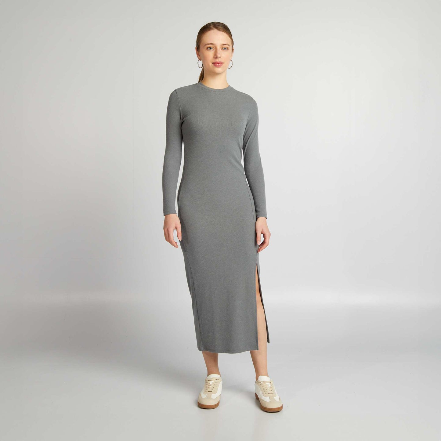 Ribbed knit long dress GREY
