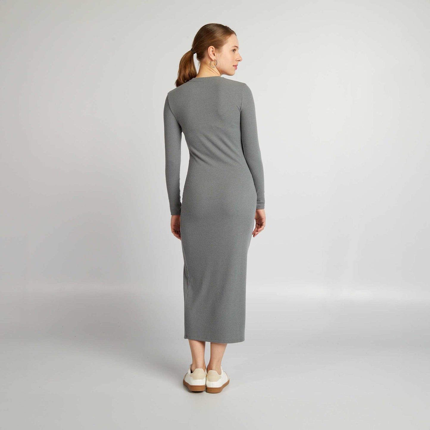 Ribbed knit long dress GREY
