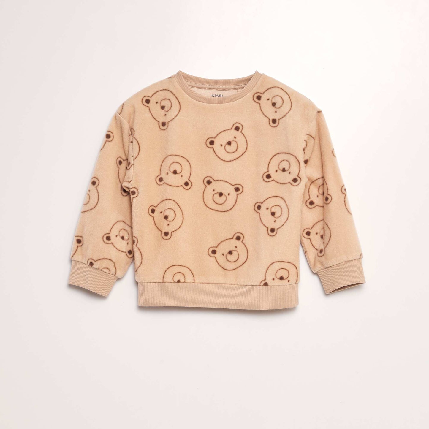 Fleece pyjama set with printed T-shirt + bottoms - 2-piece set BROWN