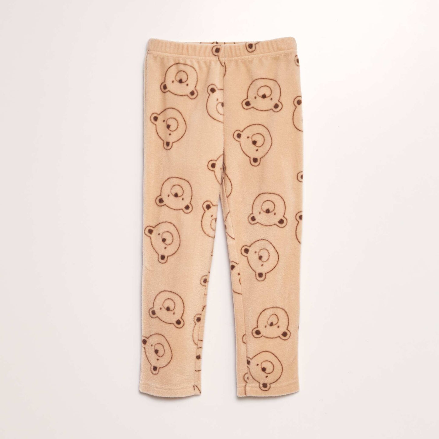 Fleece pyjama set with printed T-shirt + bottoms - 2-piece set BROWN
