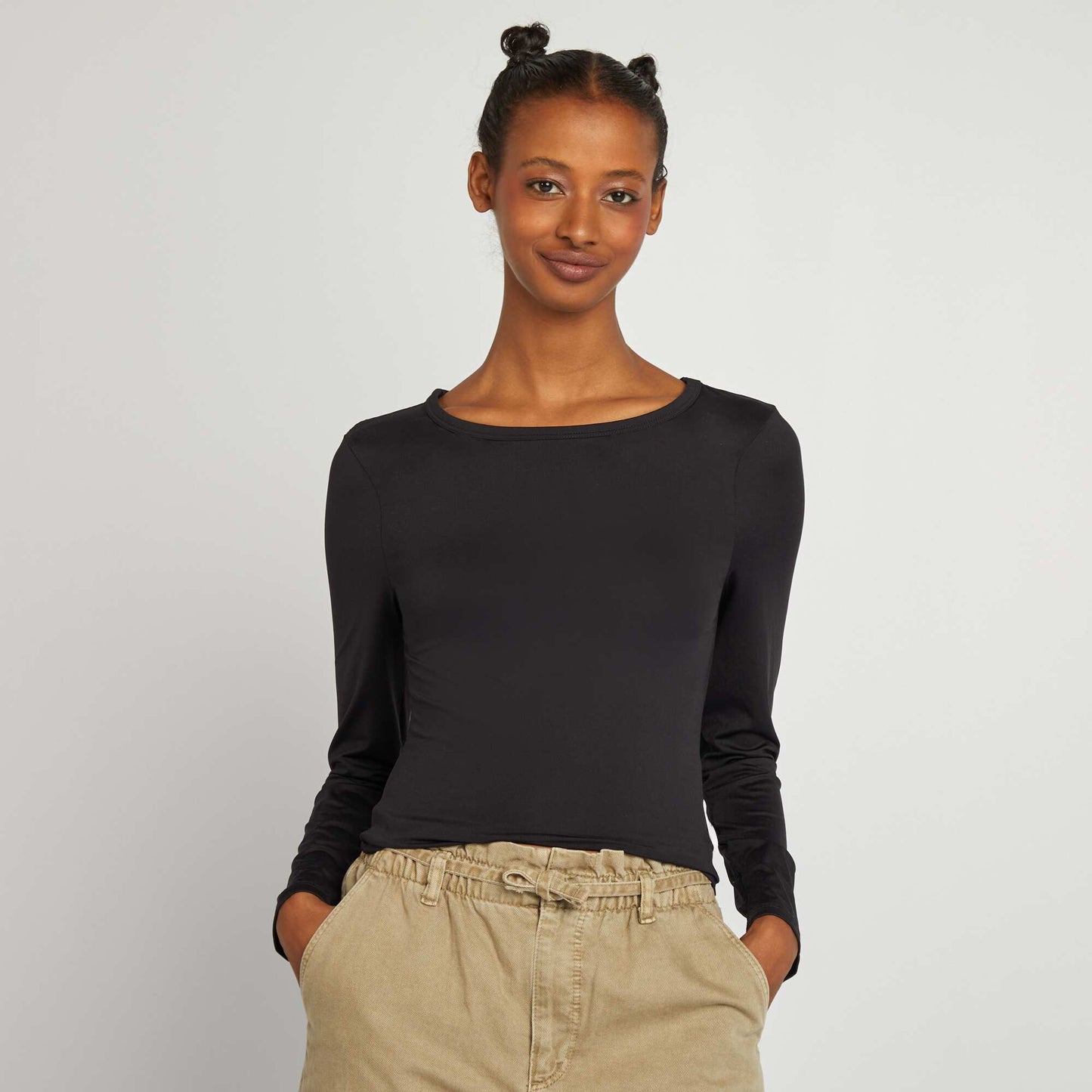 Stretch long-sleeved T-shirt BLACK
