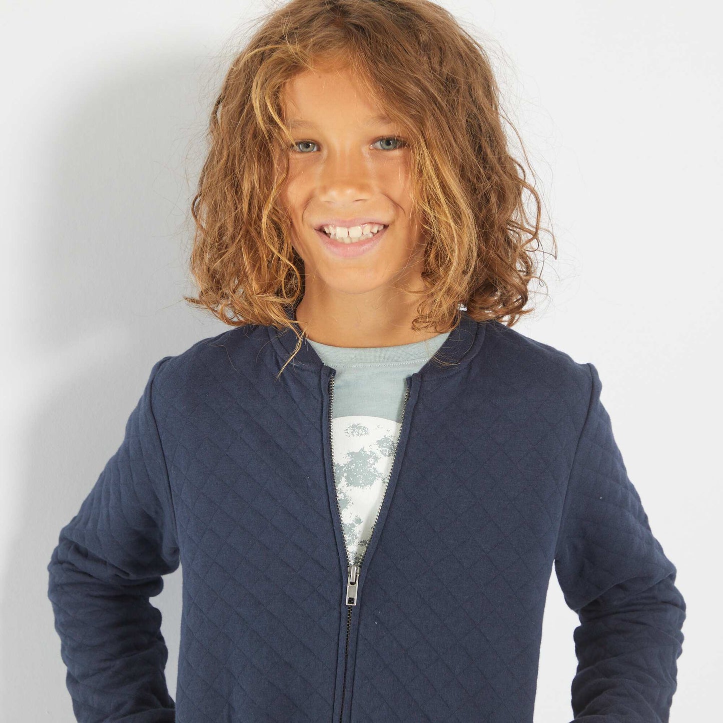Zip-up jersey sweatshirt blue