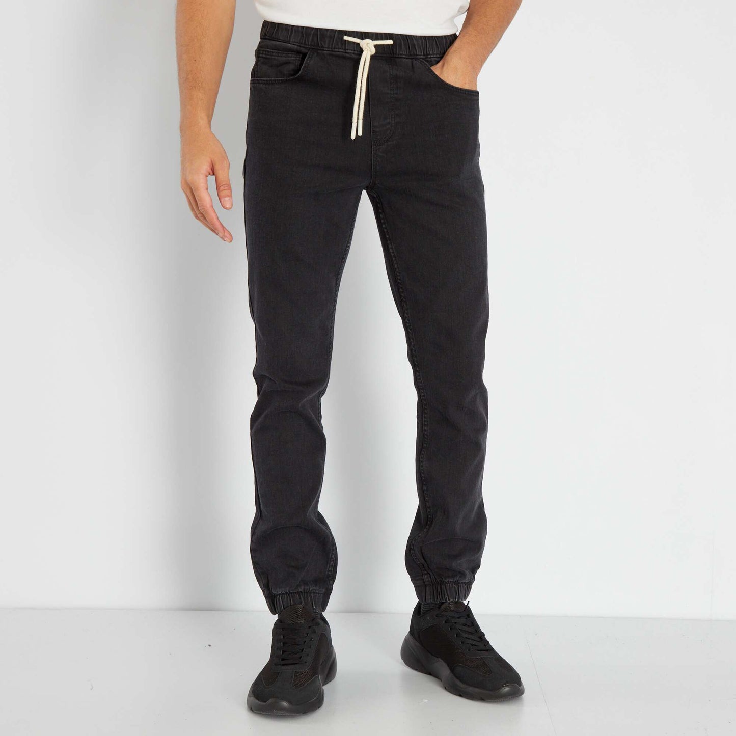 Jogger-style jeans with elasticated waist GREY