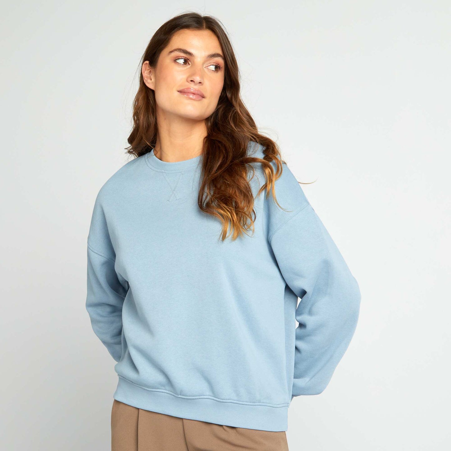 Plain sweatshirt fabric sweater BLUE