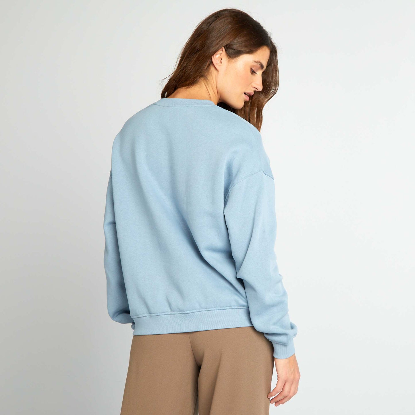 Plain sweatshirt fabric sweater BLUE