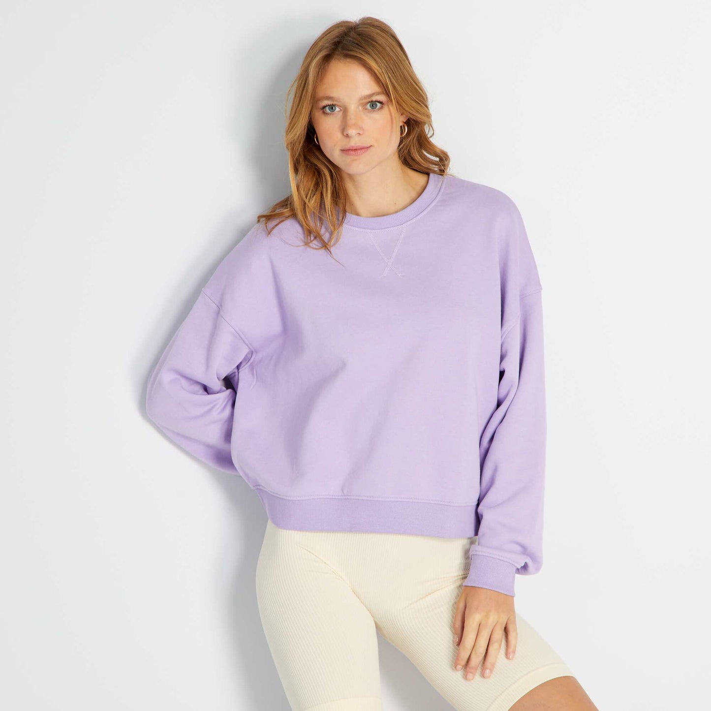 Plain sweatshirt fabric sweater PURPLE_ROS