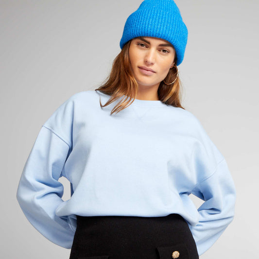 Plain sweatshirt fabric sweater BLUE