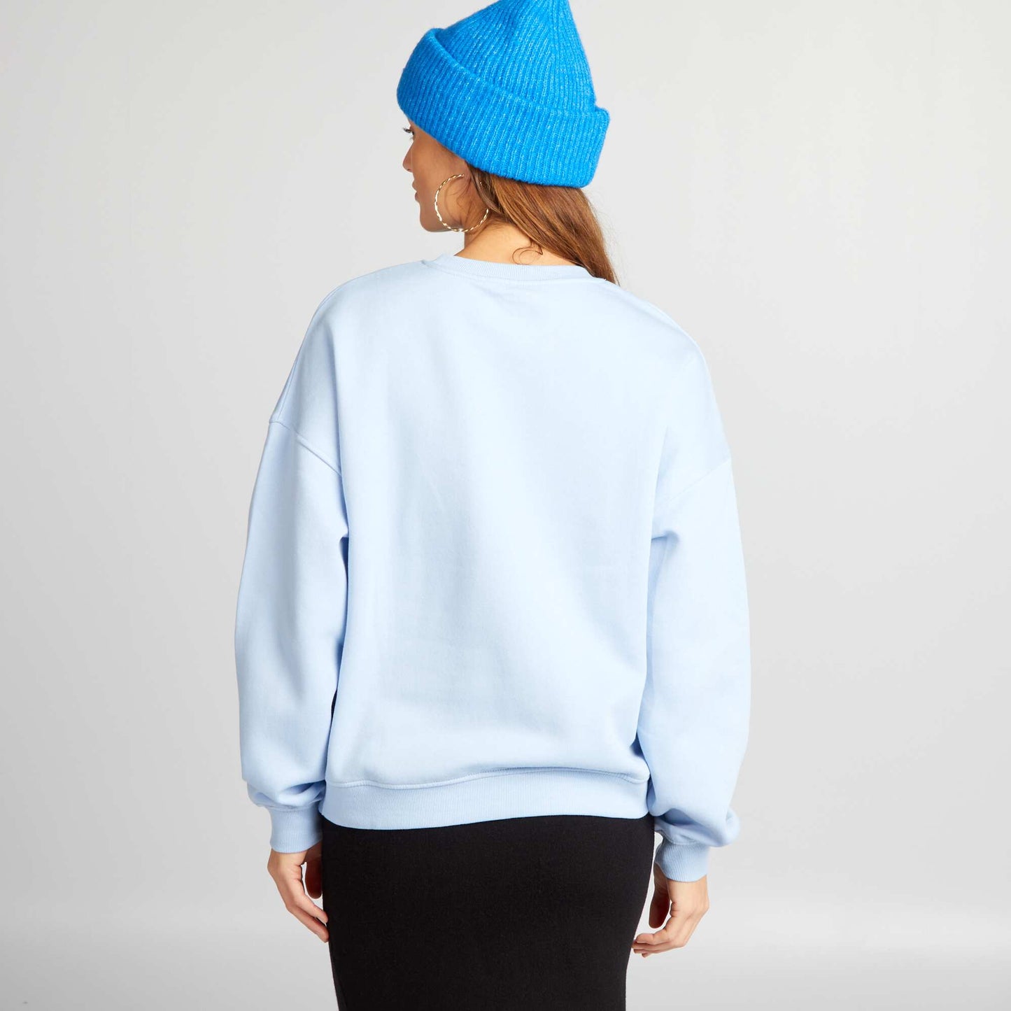 Plain sweatshirt fabric sweater BLUE