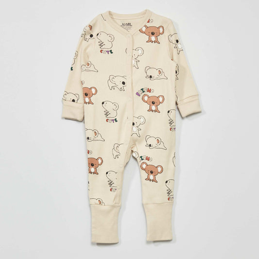 Ribbed printed sleepsuit BEIGE