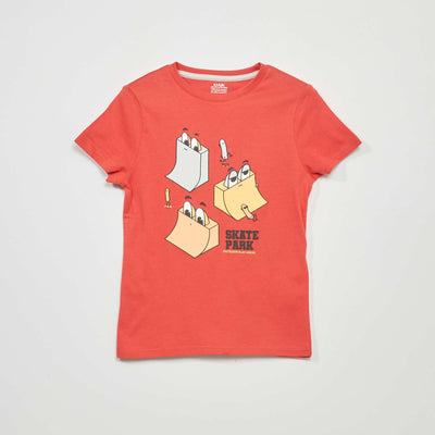 تي شيرت جيرسي بأكمام قصيرة باللون الأحمر