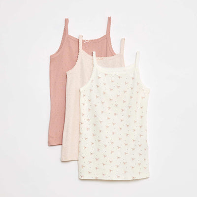 Pack of 3 pointelle knit vest tops WHITE