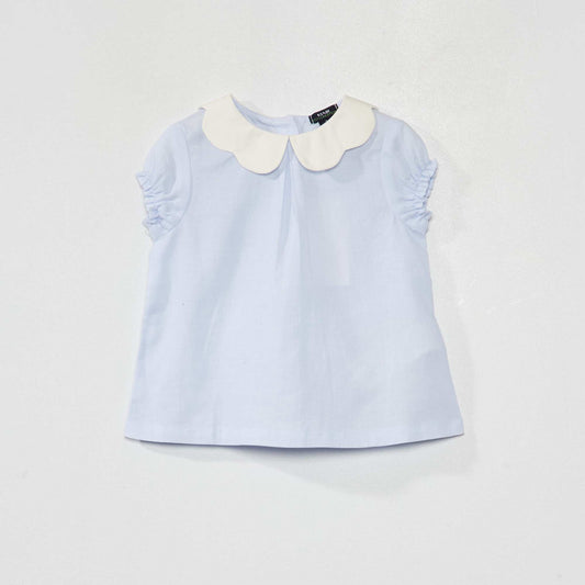 Short-sleeved poplin blouse BLUE