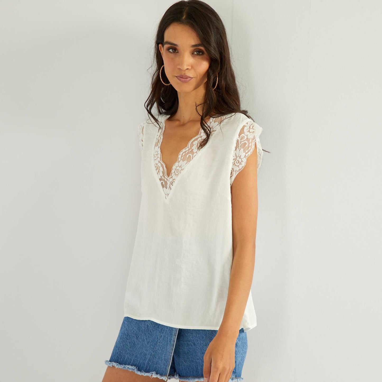 Satin blouse with lace White